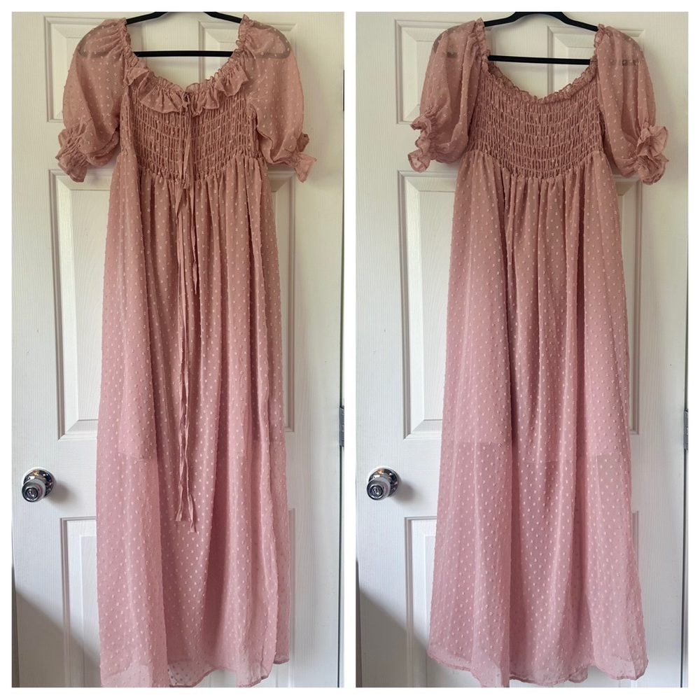 Elegant Pink Smocked Maternity Maxi Dress